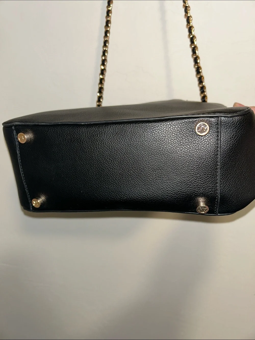 Anne Klein textured black leather look PVC satchel bag.